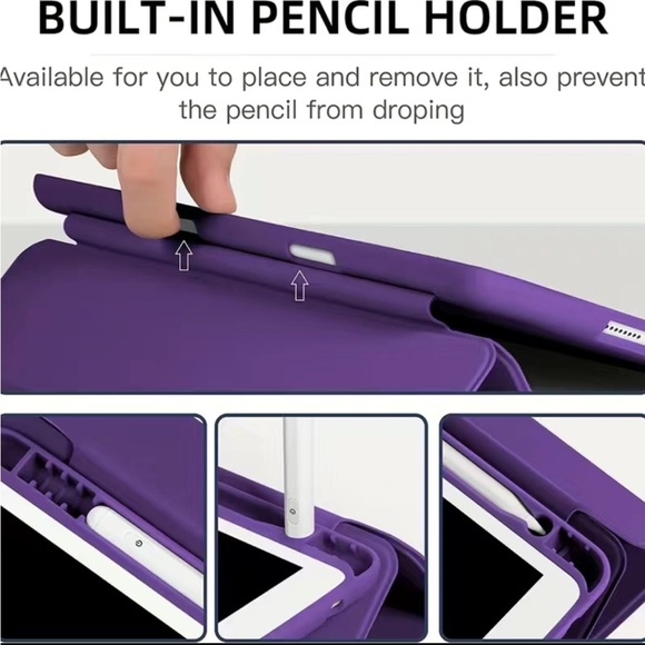 10.21nch TPU Smart Stand Back Case Cover With Pencil Holder (Dark Purple) NEW - Picture 6 of 16